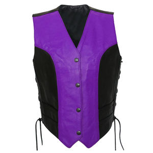 Chaleco de cuero transpirable Premium para hombre morado, cuello en V, 2 lados, cordones, estilo formal de verano - Product Image 1