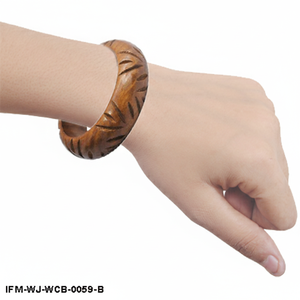 Handcrafted Natural Wood <b>Bangle</b> <b>Bracelet</b> Carved Tribal Boho Cuff for Women Brown Ethnic Wooden Jewelry Accessory - Product Image 5
