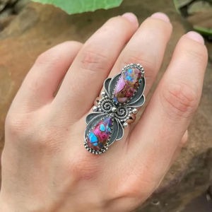 Anillo de Dalia Rosa Anillo de piedras preciosas hecho a mano floral de Plata de Ley 925 Anillo americano del sudoeste Anillo de estilo bohemio - Product Image 6