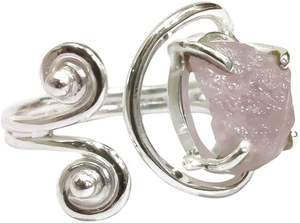 Anillo de Cuarzo Rosa Natural en Bruto para Mujer, Piedra de Nacimiento de Abril, Anillo Ajustable de Diseño, Joyería Hecha a Mano, Anillo de Plata de Ley 925 - Product Image 3