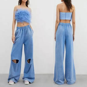 Custom Spring 2025 <b>Womens</b> Clothing Ripped Sweatpants Custom <b>Flare</b> Sweatpants Baggy Staked French Terry Distressed <b>Jogger</b> Pant - Product Image 1