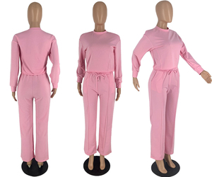Haut court décontracté à manches longues pour femmes, pantalon de survêtement à capuche néon avec cordon de serrage, ensemble d'automne pour femmes, tenues deux pièces 2025 - Product Image 4