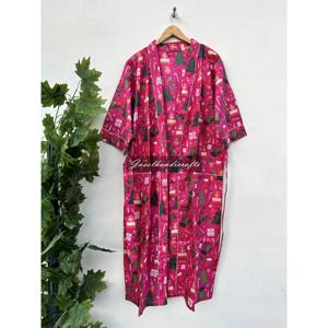 Peignoir en coton imprimé à la main, style bohème, motif floral, tissé doux, taille unique, pour la maison - Product Image 1