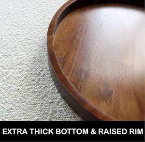 Plateau de service rond en bois d'acacia de 13,8 pouces, planche à charcuterie avec rebord, centre de table décoratif pour table basse ottoman, usage domestique - Product Image 6