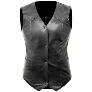 <b>Women's</b> Motorcycle Leather <b>Vest</b> Custom Logo Print Embroidery Winter Waterproof Protective Leather <b>Vest</b> - Product Image 1