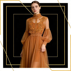 Robe élégante trapèze en dentelle pour femme, col en V, manches mi-longues, en maille lavande personnalisable, ajourée, écologique, décontractée, collection Printemps 2026 - Product Image 1