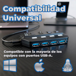 Hub USB 3.0 a 4 Porte con Interruttori e Luce LED Blu, Funzione Doppio Monitor, Trasferimento Dati, Interfaccia SD, Realizzato in Lega di Alluminio - Product Image 5
