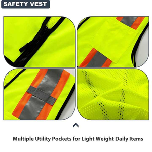 Custom Logo <b>Reflective</b> Safety Worker <b>Vest</b> Yellow Fluorescent high Visibility Polyester Class 2 Work Safety <b>Vest</b> with Pockets - Product Image 4