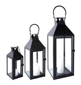 Lanternes à bougie modernes en métal faites à la main en forme de carré enduit de poudre noire pour la décoration de la maison et les fêtes/mariages - Product Image 2