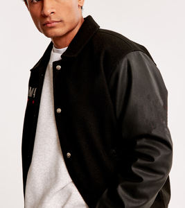 Chaqueta Varsity de Lona de Lana/Poliéster 2025 Recién Llegada, Chaqueta Impermeable Gruesa con Logotipo Personalizado Impreso en DTF para Hombre - Product Image 6