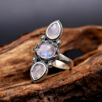 Bague de mariage en argent sterling 925 de qualité supérieure, sertie de pierres de lune arc-en-ciel, design classique personnalisable, 7 grammes