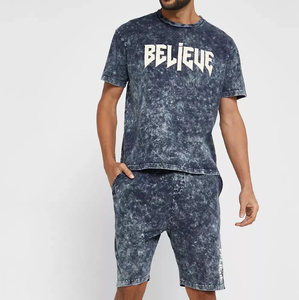 Ensemble chemise et short de survêtement avec logo personnalisé été 300 GSM lavé 100% coton sérigraphie courte - Product Image 5