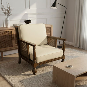Hemingway Traditional Style Ash Wood Single Sofa <b>Square</b> Genuine Leather Upholstered Living Room Furniture Set GSD68096 - Product Image 3