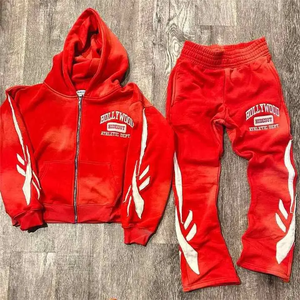 Chándal de algodón pesado de gran tamaño Vintage para hombre, conjunto de pantalones de chándal con capucha y lavado ácido con logotipo personalizado a bajo precio - Product Image 2