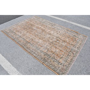 Alfombra de lana Vintage naranja y Beige de 5,1x7,6 pies, diseño clásico de pasillo rectangular de área grande turca para dormitorio con respaldo de látex - Product Image 3