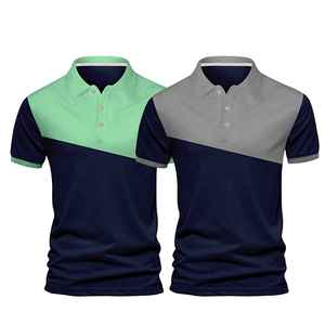 Broderie personnalisée Impression Logo Vêtements d'été Homme Vêtements de Golf Couleur Bloqué Spliced Polo T-shirts - Product Image 4