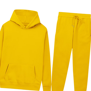 Conjunto deportivo premium de sudadera con capucha y pantalones de chándal de algodón amarillo para hombre y mujer, ropa deportiva informal de invierno, ropa de calle, logotipo personalizado - Product Image 2