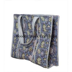 Beautiful Quilted 100% Cotton Tote <b>Bag</b> Large Soft Floral Handprint Bohemian Artisan Design Open Daily Fashion Beach Grocery <b>Bag</b> - Product Image 5