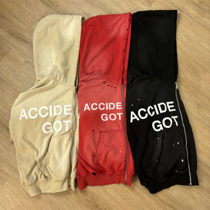 2025 Streetwear personnalisé recadrée Vintage en détresse sweat à capuche éponge française 100% coton soleil délavé acide lavage sweat à capuche zippé - Product Image 3