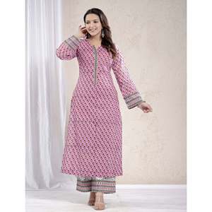 Pink Cotton Printed Ethnic Indian Suit Party Wear Kurta Pant Set with <b>Net</b> <b>Fabric</b> Salwar Kameez for Special Occasions - Product Image 3
