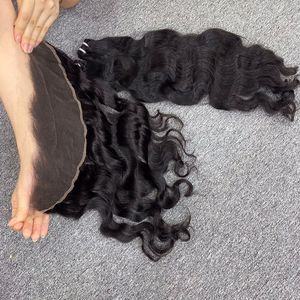 Juego completo de extensiones de cabello virgen de doble trama, extensiones de cabello virgen de onda natural cruda, 13x6 - Product Image 6