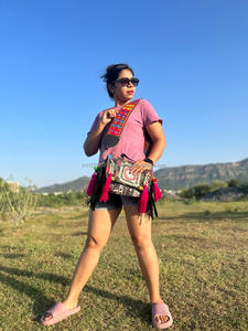 New Arrival Real Handmade Rajasthani Women Tribal Multi Color Cotton Fabric Boho <b>Hippie</b> Suede Leather Fringe Tassel Banjara <b>Bag</b> - Product Image 2