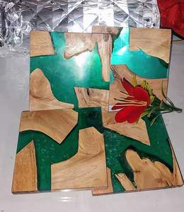 Sous-verres en bois et résine de style bohème, écologiques, fabriqués à la main, design personnalisable, pour la décoration du salon, vente en gros - Product Image 5