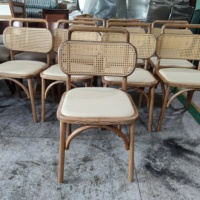 Chaise de salle à manger en bois massif et rotin avec assise rembourrée en cuir PU, dossier en cannage, chaise d'appoint en bois pour restaurant, café, hôtel