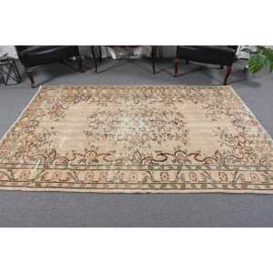 6.2x8 ft Vintage Rug, <b>Brown</b> Plants & trees Turkish Rug <b>Wool</b> - Product Image 3