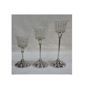 Brillant poli nickelé fabriqué à la main nouveauté Design de luxe cristal perlé votif métal à la main bougeoir support - Product Image 1