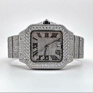 Lujoso reloj con esfera romana cuadrada automática de acero inoxidable de 20mm, Diamante de Premium moissanita, glaseado elegante, alta resistencia al agua - Product Image 1