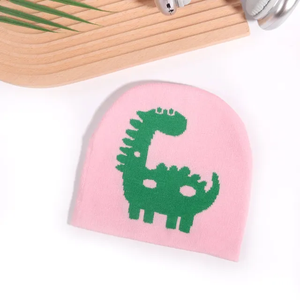 Bonnet en tricot jacquard mignon avec des dinosaures, 100% acrylique, couleur unie, réglable, pour enfants unisexes de 3 à 8 ans, automne/hiver - Product Image 2