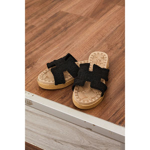 Sandalias de Verano Tejidas de Paja con Punta Abierta, Plataforma Negra, Estilo Slip-On, Transpirables - Product Image 1