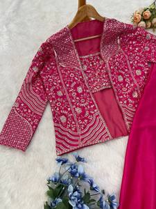 Tissu de soie Chinon luxueux de Style Bollywood indien Koti avec broderie multicolore paillettes fil travail mariages fantaisie Blouse - Product Image 5