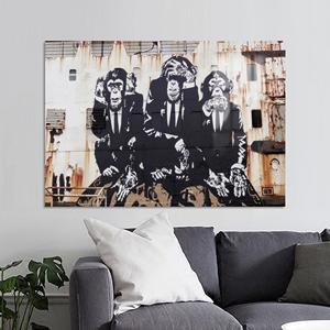 Arte impreso en lienzo de Banksy, Tres Monos Sabios: decoración moderna para pared de estilo callejero, vidrio - Product Image 1