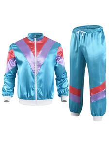 Survêtement de fête pour femmes des années 80 Y2K Color Block Satin Hip Hop Style Sports Set Stand Collar Zipper Jacket with Drawstring Sweatpants - Product Image 5