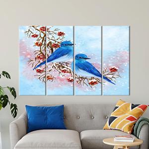Lienzo Impreso Moderno: Decoración con Pintura de Dos Pájaros Azules, 4 Piezas: Enrollado en Lienzo - Product Image 1