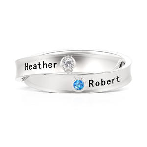 Anello Personalizzato Jeulia con Nome e Pietra Portafortuna a Doppio Cerchio per Anniversario di Fidanzamento - Product Image 1