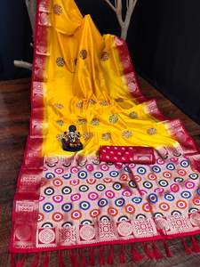 Dola Silk Saree อินเดียอินเดียอินเดียคอลเลกชั่นออกแบบ butta ทอขอบคมชัด - Product Image 6