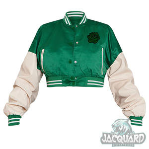 Venta al por mayor de invierno personalizado chaqueta de béisbol de satén para los hombres y las mujeres corto brillante recortado superior cierre de cremallera Nylon Bomber chaquetas de los hombres - Product Image 4