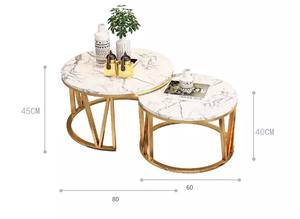 การออกแบบที่หรูหราโต๊ะกาแฟเหล็กกรอบเสร็จสิ้นทองกับหินอ่อนด้านบนสำหรับห้องนั่งเล่นโต๊ะกาแฟร้อนขายเฟอร์นิเจอร์ชุด2 - Product Image 6