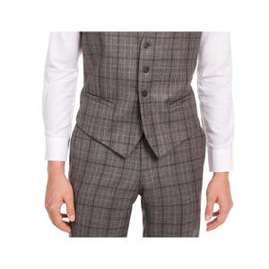 Completo da uomo Bar III slim-fit grigio/marrone a quadri con decorazioni a bottoni e gilet separato grigio, taglia XL - Product Image 3