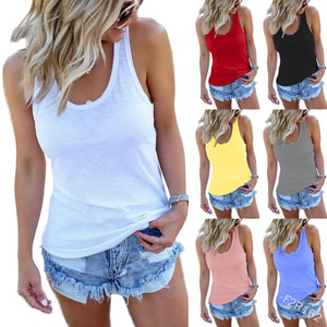 <b>Women's</b> Custom Printed Cotton Gym Tank Tops Solid Color Summer Casual <b>Singlet</b> Breathable Wholesale - Product Image 6