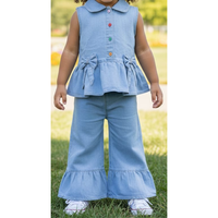 Ensemble 2 pièces en jean pour petites filles, motif uni, hauts de pyjama en tissu délavé, fabrication BD, délai d'échantillon 7 jours