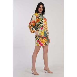 Ensemble de vêtements pour femme avec col chemise, manches 3/4, volants, poches élastiquées, couleur crème - Product Image 2