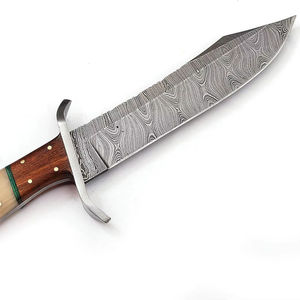 Couteau de chasse à lame en acier Damas personnalisé de qualité supérieure Fourreau en cuir à lame fixe supporté par OEM Garantie de 3 ans pour l'extérieur - Product Image 1