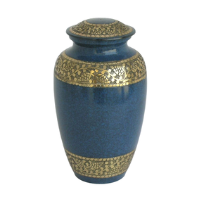 Venta caliente Premium adultos cenizas urna grabada azul Floral curva decorativa cremación urna estilo americano urna de Metal - Product Image 1