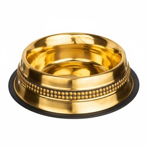 Bol pour animaux de compagnie en acier inoxydable perlé en laiton décoratif au design admirable avec base en caoutchouc antidérapante pour chiens à bon prix - Product Image 1