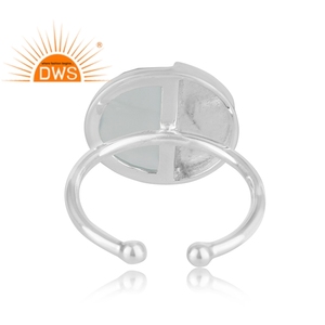 Bague empilable artisanale en argent sterling fin avec pierre précieuse naturelle Calcedoine Aqua, motif croissant de lune – Fabricant de bijoux - Product Image 3