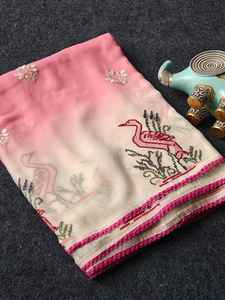 Nouveauté : Sari en Georgette pour Femme avec Broderie Intégrale, Butta et Dentelle, Fabriqué en Inde - Product Image 4